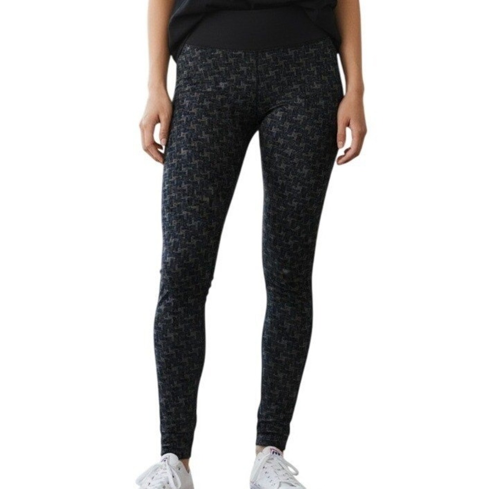 ANTHROPOLOGIE STACY CHANG Blue Brown Geometric Puzzle Print Pull On Leggings ‎ M